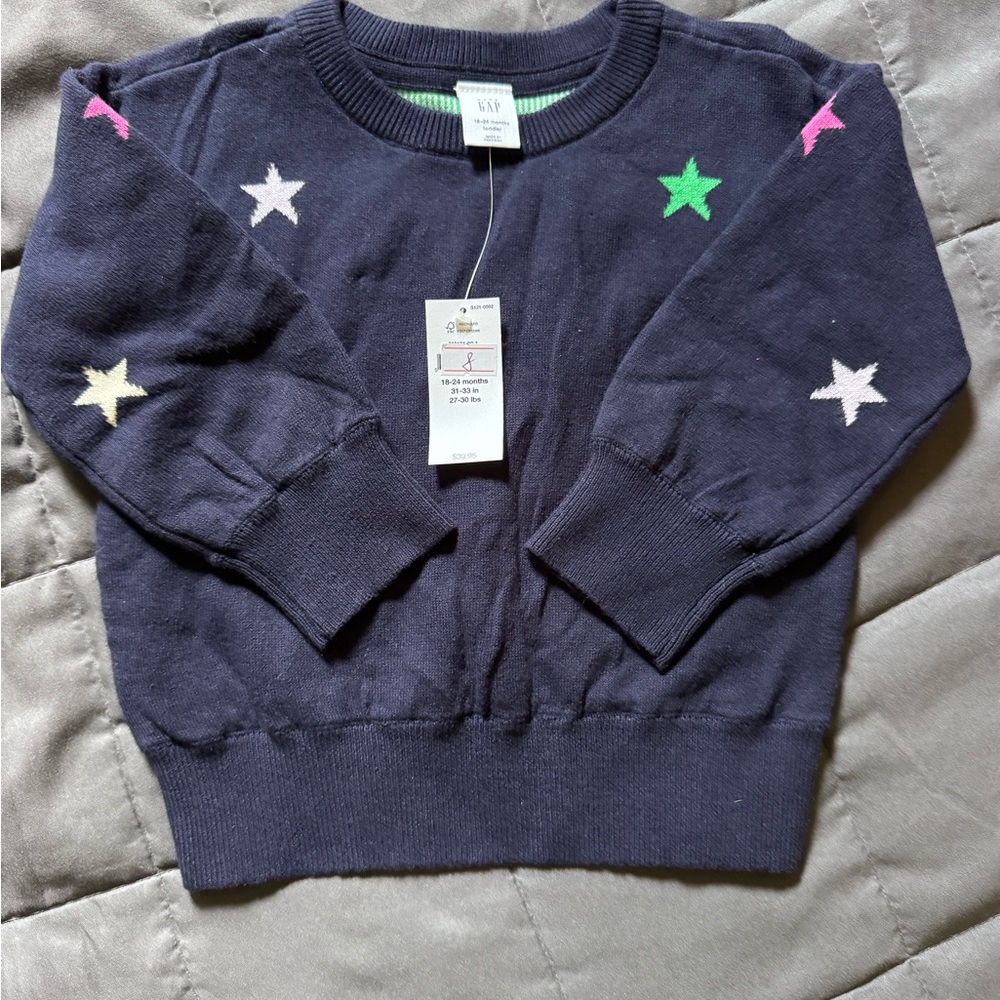 New GAP baby girl Navy Sweater with Colorful Star Accents, 18-24 months